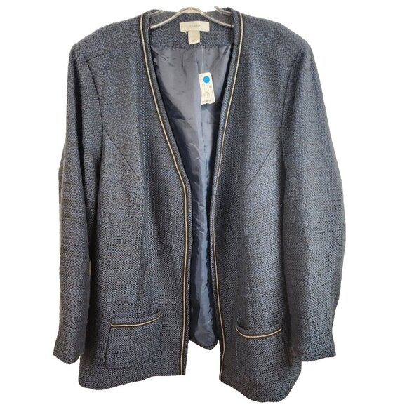 CJ Banks Womens Tweed Blazer Jacket Size 2X Navy Blue Open Carrier Academia NEW - Picture 1 of 9